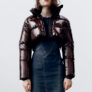 Zara Brown Cropped Puffer Jacket